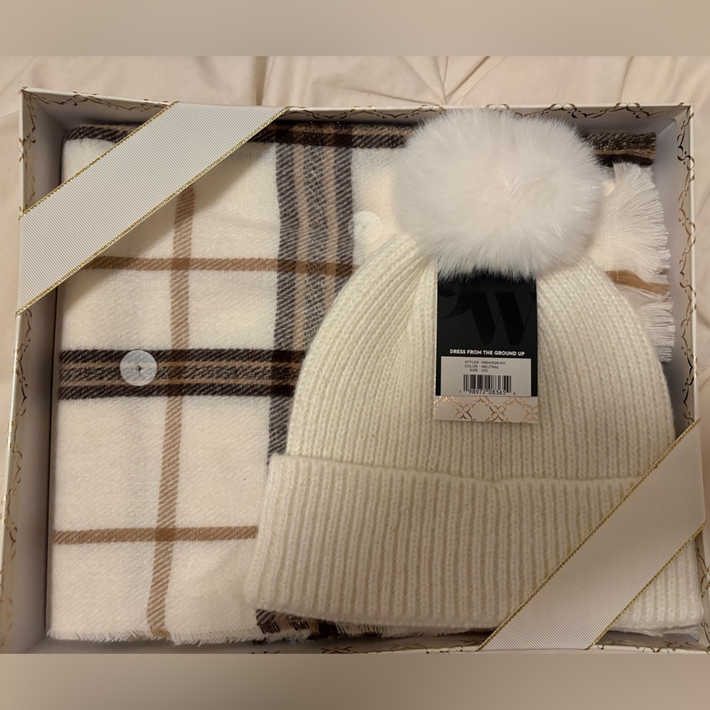 2/$15: Women's Nine West Plaid Scarf & Beanie Hat Gift Set